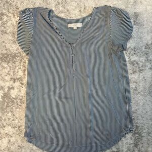 LOFT Women's Navy and White Striped Blouse